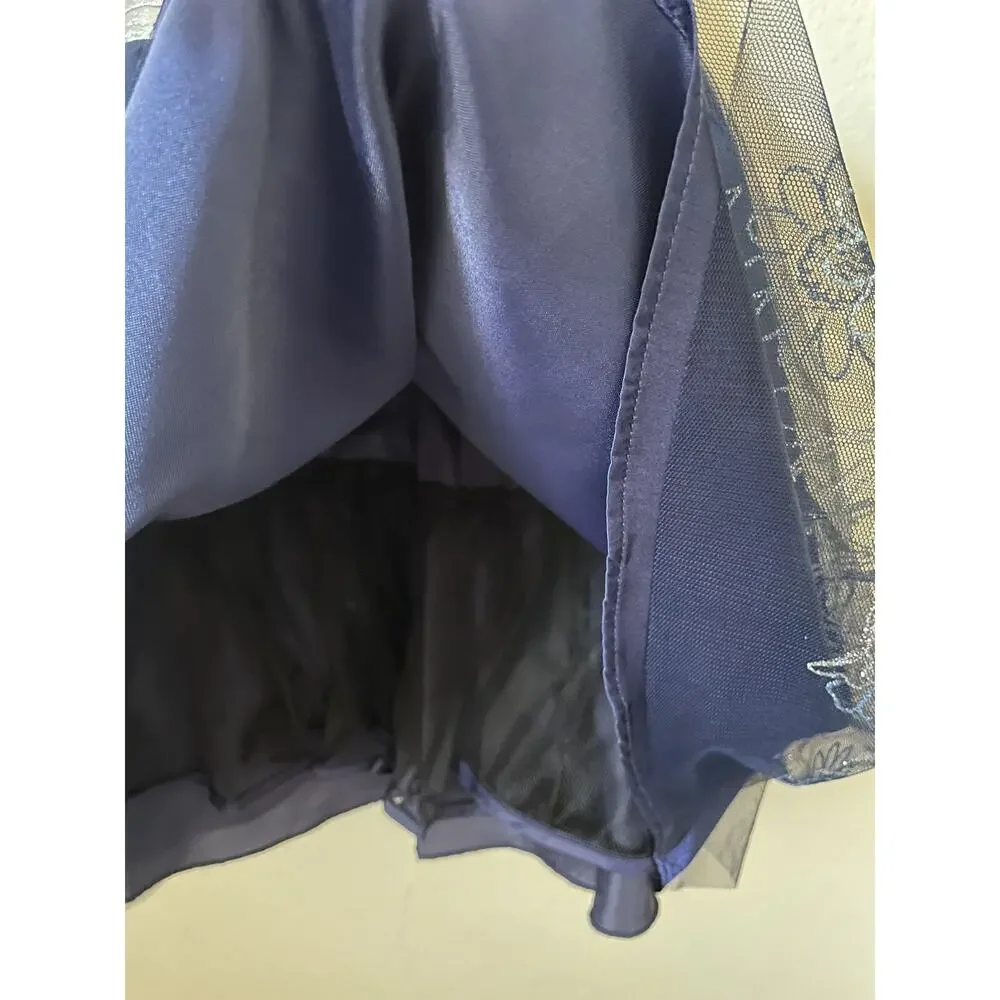 Jona Michelle Blue Silver Sparkle Cap Sleeve Pleated Lined Girls' Dress Size 7